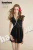 Haoshou 161051 Nuevo Traje de Baño para Adultos, Femenino Escote en V Malla de Encaje Traje de Baño Estilo Falda, Talla Grande