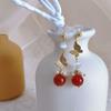 Aretes Largos Asimétricos Versátiles Dulces Rojos con Perlas Nuevo Estilo Chino Estilo Antiguo Hanfu
