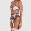 Europeu e Americano Transfronteiriço 2026 Moda Tridimensional Decoração de Rosa Malha Oca Transparente Modelador Lingerie Sexy Conjunto de Duas Peças