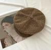 Sombrero octogonal de punto de color sólido retro tipo plato grande para niños, cálido para otoño e invierno, cubre la cara, sombrero de pintor pequeño, sombrero de repartidor de periódicos