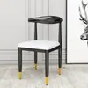 Cadeira de Jantar Residencial de Luxo Leve, Banqueta Moderna, Banqueta de Maquiagem Nórdica, Cadeira com Encosto, Arte em Ferro Madeira Maciça Imitada Cadeira de Negociação Chifre