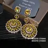Brilhantes Brincos Redondos em Forma de Flor de Pedra Amarela Crepúsculo, Brincos de Luxo com Temperamento Estilo Palácio, Brincos Leves de Luxo de Alta Qualidade para Mulheres