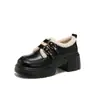 2026 Novos Sapatos Loafers Quentes de Couro com Solado Grosso e Forro de Lã para Mulheres, Estilo Francês Britânico Retrô para Outono e Inverno