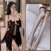 Lencería Sexy Hebilla Frontal Malla Transparente Lazo Pijama Caliente Abertura Falda Larga qqny Puro Deseo