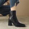 Botines Cortos de Tacón Grueso de Cuero Suave Marrón Retro para Mujer, Nuevos Botines Martin de Tacón Alto 2024, Estilo Británico, Punta Cuadrada Pequeña, Botines Ajustados