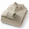 [Lã de Ovelha] Suéter Masculino Meio Zíper Gola Alta Outono e Inverno com Veludo Plus Espessado Quente Top de Fleece Camisa de Base