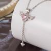 Nuevo Estilo Explosivo Moda Europea y Americana Collar Corazón Cupido Zircón Mujeres Lujo Ligero Romántico Alas de Ángel Mujeres Festival