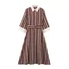 Vestido Midi Listrado Elegante da Moda Europeia e Americana Z Cross-Border para Mulheres 2026 Atacado com Cinto 5029215