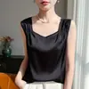 Camisola Nueva de Satén Sedoso con Cuello de Pedrería Color Sólido sin Mangas de Manga Larga para Mujer