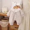Macacão Bodysuit de Outono com Camada Dupla e Renda Lavanda para Engatinhar Roupa para Passeio de Lua Cheia Bebê Crianças Roxo
