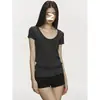 Camiseta de Verano para Mujer, Estilo Nuevo, Cuello en U, Manga Corta, Corte Ajustado, Estilo Básico Sencillo, Color Sólido, Top Casual Versátil