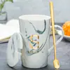 Taza Cerámica Taza con Tapa Cuchara Hogar Oficina Pareja Taza de Té Taza para Beber Taza de Café Puede Imprimir Logo Patrón