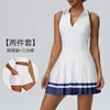 Conjunto de Falda de Tenis de una Pieza sin Mangas con Cuello Polo Estilo Europeo y Americano con Falda Plisada de Color Contrastante Vestido de Fitness 62120+62414
