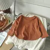 Camiseta Infantil de Manga Longa Primavera/Verão 2026, Estilo Coreano Soltinha, Camiseta Base Cor Doce para Meninos e Meninas, Top Liso