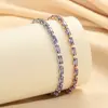 Pulsera Rectangular de Diamantes Morados de Moda Estilo Coreano para Mujer, Pequeña, Exquisita, Diseño de Alta Gama, Versátil, Completamente de Diamantes, Pulsera Simple de Moda
