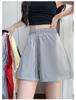 Shorts Rojos de Secado Rápido para Mujer, Verano 2025 Nuevos de Cintura Alta Casual Pierna Ancha de Longitud Media Ropa de Trabajo Shorts Deportivos