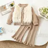 Conjunto de suéter para niña, pelo largo de imitación, cárdigan tejido, suéter y pantalón para bebé, conjunto de dos piezas, nuevo estilo otoño e invierno