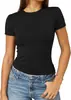 Camiseta Feminina Casual Básica de Manga Curta, Gola Redonda, Cor Sólida, Ajustada ao Corpo, Estilo Fino Popular da Shein, Cross-Border Aliexpress