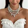 Cadena de Cuentas Redondas Estilo Transfronterizo Europeo y Americano Envuelta Alrededor del Cuello, Diseñada con una Cadena de Clavícula en Capas con Forma de Corazón, Collar Estilo Ins