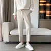 Calça Casual Masculina Estilo Coreano com Cordão e Cintura Elástica Calças Jovens Calças Cropped de Negócios Calças Finas de Perna Afunilada Primavera Outono