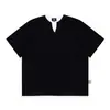 Camiseta Pesada de Manga Corta Falsa de Dos Piezas Waffley para Hombre y Mujer Verano Cuello en V Holgada Sencilla de Media Manga Top con Cuello Henry
