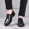 Zapatos Casuales de Cuero Genuino de Vaca para Hombre, Capa Superior, Suela Gruesa, Suela Suave, Cómodos, Punta Redonda, Sin Cordones, Zapatos de Cuero Casuales de Negocios para Hombre