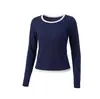 Top de yoga transfronterizo ligero con tacto fresco, colores contrastantes, corte holgado, adelgazante, bloques de color, manga larga, para fitness femenino y entrenamiento de deportes al aire libre