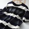 Vestido camiseta de manga curta novo de verão feminino solto listrado emagrecedor versátil comprimento médio elegante