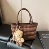 Bolsa Balde Pequena Xadrez Color-Block da Moda para Mulheres Outono 2025 Nova Moda Bolsa Transversal Estilosa Bolsa de Mão Ombro