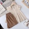 Verão Novo Estilo Coreano Fofo Top Plissado Shorts Conjunto para Meninas Duas Peças Laço Roupa Infantil Japonesa-Coreana
