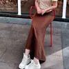 Novo saia sereia justa estilo coreano de outono com fenda, saia bodycon sexy de cintura alta, saia midi plissada para mulheres