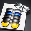 Set de Gafas de Sol Magnéticas de Succión Tipo Clip de Cinco Piezas Gafas Moda para Hombres y Mujeres Tendencia Marco de Gafas TR Gafas de Sol Polarizadas Intercambiables