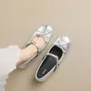 Zapatos Mary Jane Plateados con Lazo para Mujer 2026 Nuevo Verano Boca Baja con Falda Temperamento Bailarinas Francesas