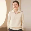 Nuevo Suéter de Cachemira Grueso con Solapa para Otoño e Invierno 2025 para Mujer, Top Cálido Holgado de Manga Larga, Suéter de Punto con Media Cremallera