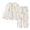 Pijama de Niña Estilo Princesa Primavera y Otoño Manga Larga Pantalón Largo Cuello de Encaje Infantil Cardigan Ropa de Casa Algodón Nube Conjunto de Dos Piezas