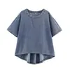 Conjunto de duas peças para mulheres: camiseta de ganga lavada de manga curta + calças de perna larga, novo estilo europeu e americano de verão, conjunto casual solto e modelador