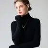 Suéter 100% caxemira pura para mulheres, gola alta, corte justo, quente, novo estilo outono e inverno 2026, base canelada