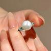 Anillo de apertura con cuentas de concha natural y perla con cubierta trasera de diamante esmeralda para mujer, colgante combinable con todo, estilo europeo y americano