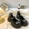 Zapatos Mary Jane de suela gruesa de piel pequeña para mujer Otoño 2024 Nuevo Zapatos estilo británico Punta redonda Velcro Mocasines franceses