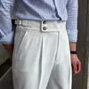 Estilo Novo 2022 Calças Masculinas Naples Britânicas Drapeadas de Cintura Alta Retas Outono Calças Casuais Calças da Moda