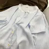 Pijama Rayado Azul Estilo Chanel para Mujer, Verano Manga Corta con Shorts y Ribete de Encaje, Conjunto de Dos Piezas Casual Holgado para Mujer