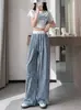 Pantalones anchos a cuadros para mujer, de verano, finos, pequeños, holgados, de cintura alta, informales, con cordón ajustable, combinables con todo