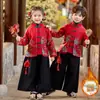 Meninos e meninas novo traje chinês Tang brocado vermelho estilo nacional inverno antigo novo dia de ano novo roupas de performance roupas de cumprimentos de ano novo atacado