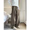 Pantalones Deportivos Holgados Casuales de Estilo Old Money para Hombre, Cintura Elástica, Color Sólido, Plisados, Caída Suelta, Retro Americano, Otoño