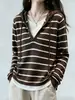 Suéter de punto con capucha a rayas para mujer, principios de otoño, estilo perezoso, holgado, moderno, elegante, rejuvenecedor, prenda interior, sudadera con capucha básica