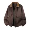 Chaqueta larga de ante estilo callejero transfronteriza para hombre, nueva chaqueta casual holgada con solapa para primavera y otoño para hombres y mujeres