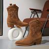 Botas Texanas Curtas Novas Tamanho 42 para Mulheres, Camurça Salto Grosso, Bico Fino, Boca em V Emagrecimento Estilo Britânico Retrô Botas Curtas para Mulheres