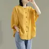 Camisas de Algodón y Lino para Mujer de Primavera y Verano, Mangas de Linterna, Tops Artísticos Retro, Camisas Holgadas Adelgazantes de Manga Media para Mujer Tallas Grandes