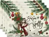 Manteles navideños transfronterizos 4 juegos de platos de cena tazas con tapetes termoaislantes Manteles decorativos para la atmósfera de las fiestas navideñas