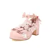 Zapatos de caramelo con encaje de lazo y volantes, boca poco profunda, zapatos de vestir para mujer, zapatos de tacón medio grueso, zapatos para padres e hijos 30-48